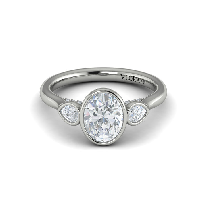 Vlora platinum oval and pear-shaped diamonds three-stone engagement ring mounting