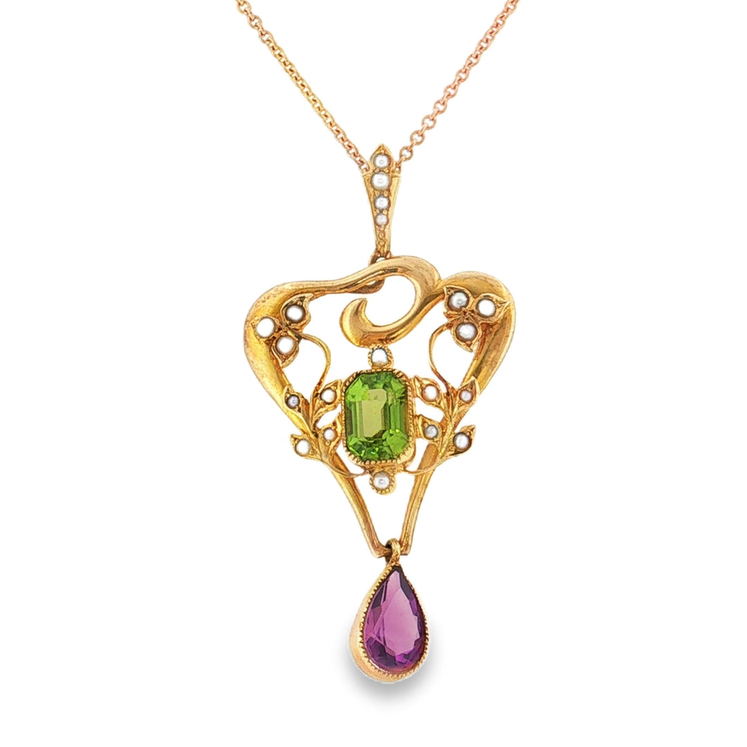 Estate Suffragette 15kt yellow gold pendant necklace