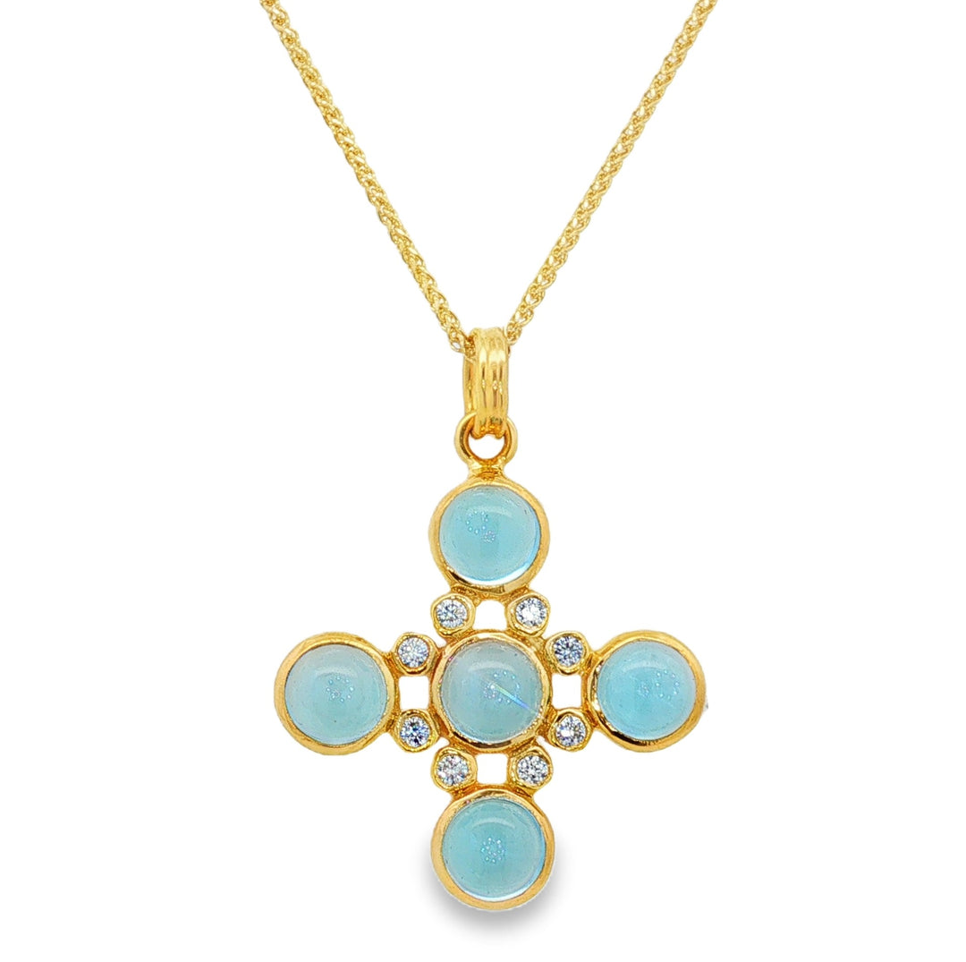 Marika Desert Gold 14kt yellow gold blue topaz and diamond stylized cross pendant necklace