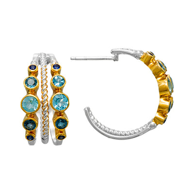Michou sterling silver and 22kt gold vermeil topaz and sapphire hoop earrings
