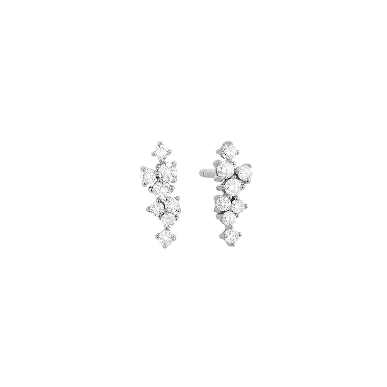 Facet Barcelona 14kt white gold diamond petite elongated cluster earrings