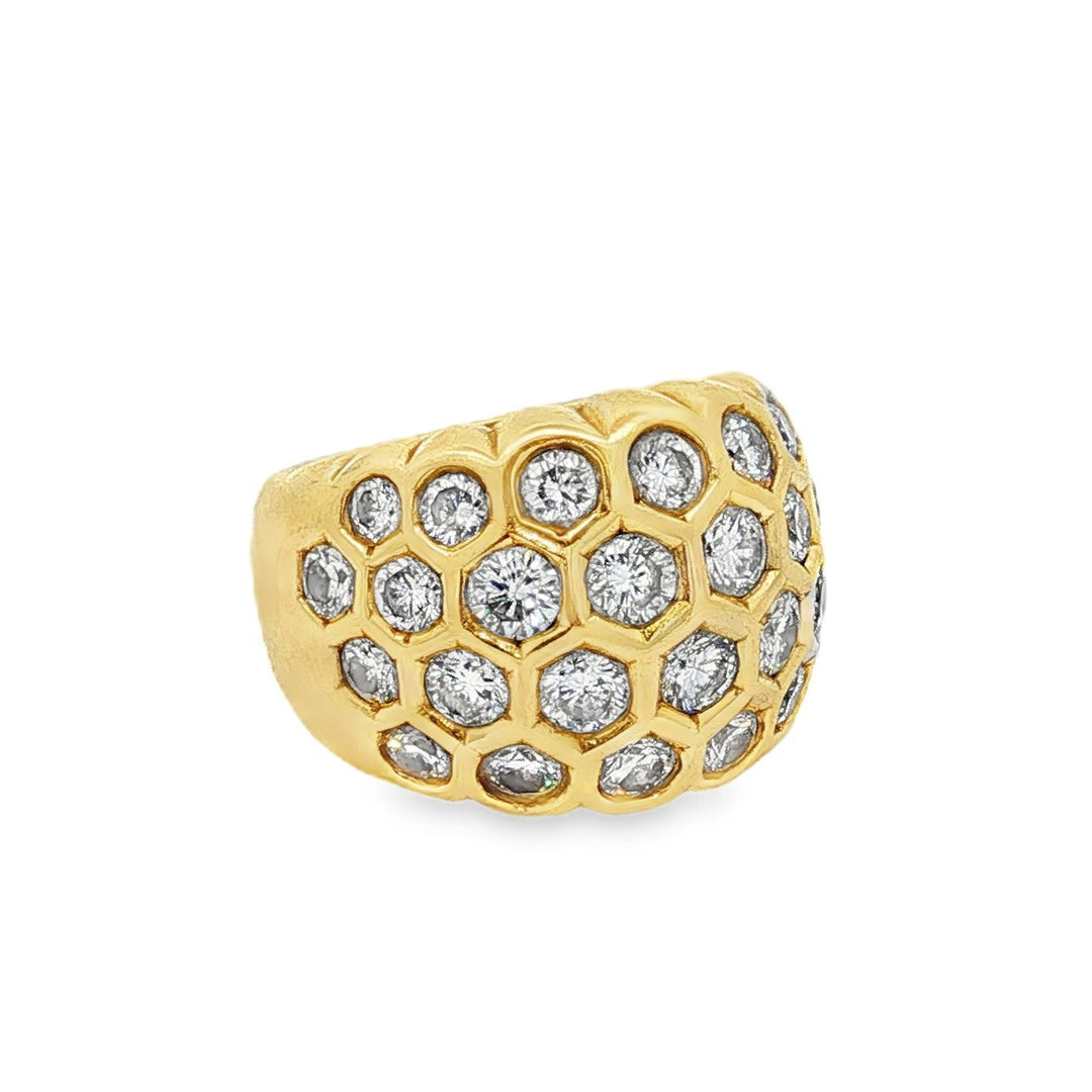 Estate 18kt yellow gold diamond honeycomb cigar band ring