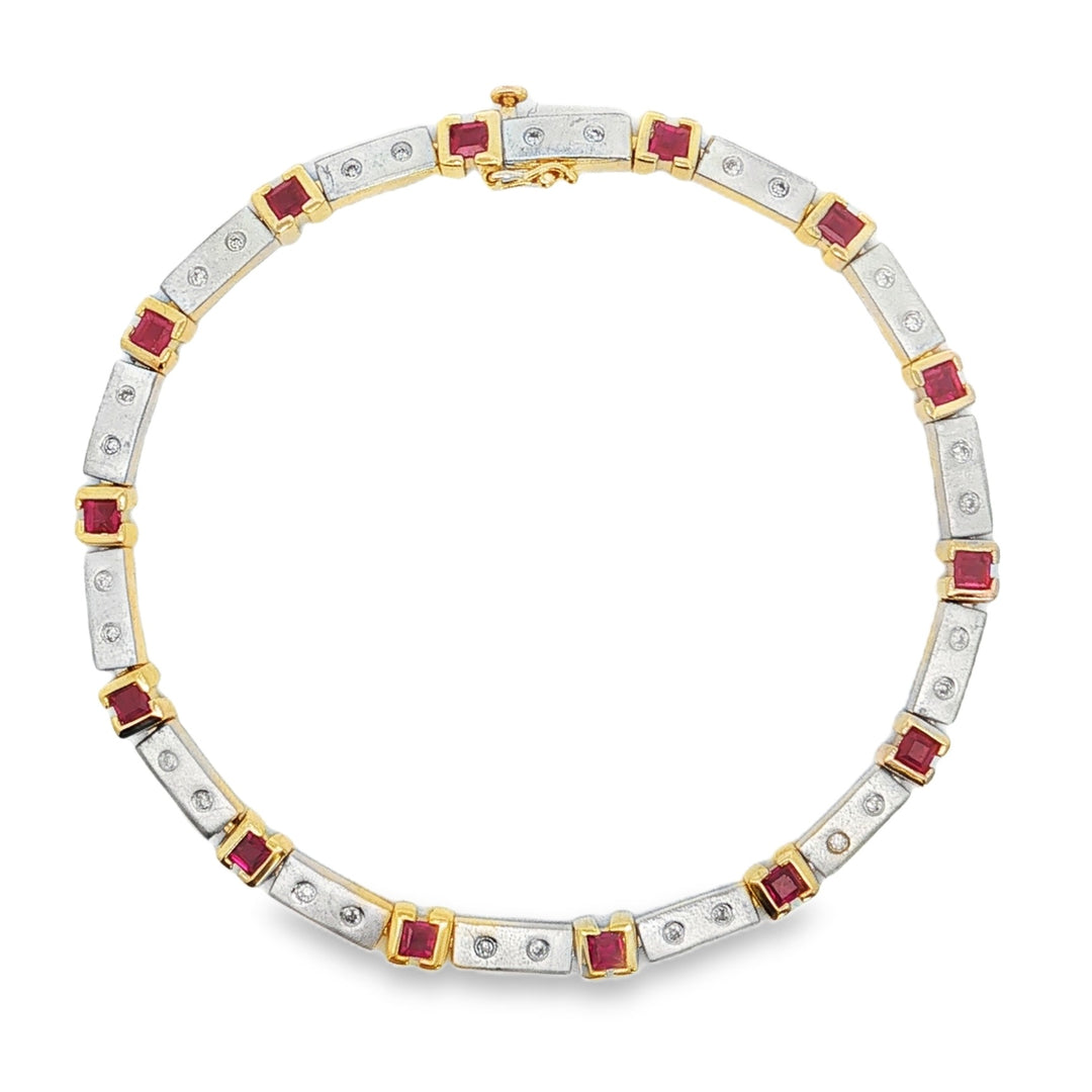 Estate 14kt two-tone gold ruby and diamond bracele