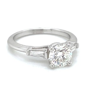 18kt White Gold Round And Baguette Diamond Engagement Ring