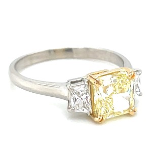 Estate Platinum And 18kt Yellow Gold Fancy Yellow Diamond Engagement Ring