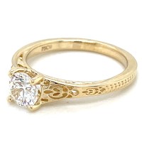 Peter Storm 14kt Yellow Gold Scroll Design Cushion Diamond Solitaire Engagement Ring
