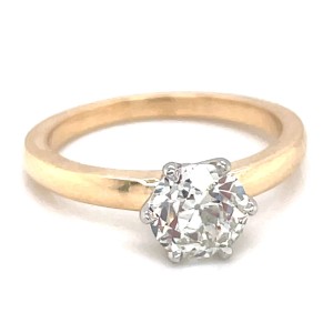 14kt Yellow Gold And Platinum Old European Cut Diamond Solitaire Engagement Ring