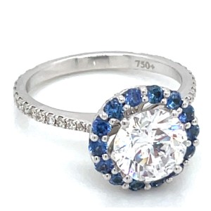Peter Storm 18kt White Gold Diamond And Sapphire Halo Engagement Ring
