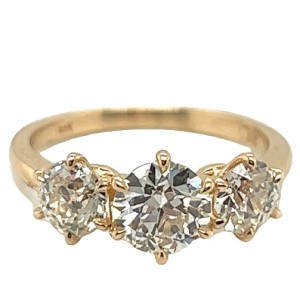 14kt Yellow Gold Old European Cut Diamonds Three-stone Engagement Ring