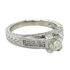 Estate 14kt White Gold Old Mine Cut Diamond Engagement Ring