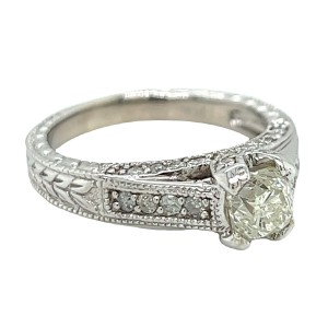 Estate 14kt White Gold Old Mine Cut Diamond Engagement Ring