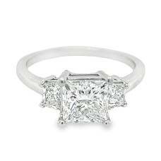 Estate Platinum Princess Cut Three Stone Diamond Engagement Ring