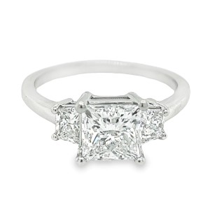 Estate Platinum Princess Cut Three Stone Diamond Engagement Ring