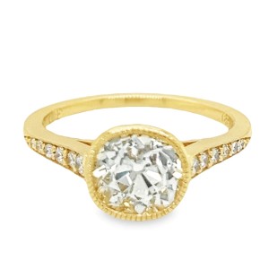 18kt Yellow Gold 1.843 Carat Old Mine Cut Diamond Engagement Ring