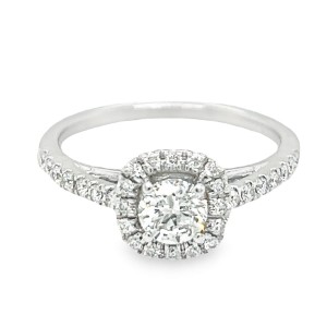 Estate 14kt White Gold 1.00 Ctw Diamond Halo Engagement Ring