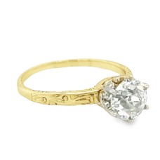 Estate 14kt Two-tone Old Mine Cut Diamond Solitaire Engagement Ring