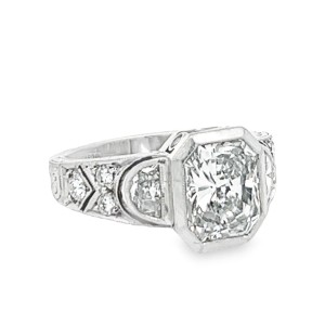 Estate Platinum Handmade Radiant And Half Moon Diamond Engagement Ring