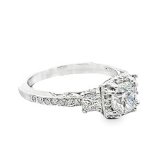 Estate Tacori 18kt White Gold Cushion And Princess Cut Three Stone Diamond Engagement Ring