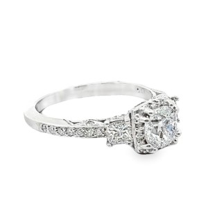 Estate Tacori 18kt White Gold Cushion And Princess Cut Three Stone Diamond Engagement Ring