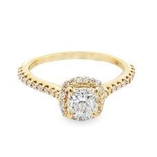 Estate 14kt Yellow Gold Cushion Diamond Halo Engagement Ring