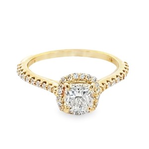 Estate 14kt Yellow Gold Cushion Diamond Halo Engagement Ring