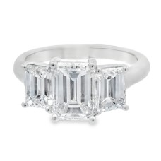 Platinum Three-stone Emerald Cut Diamonds Engagement Ring