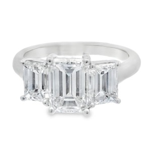 Platinum Three-stone Emerald Cut Diamonds Engagement Ring