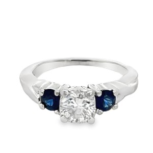 Estate Platinum Diamond And Sapphire Three Stone Engagement Ring