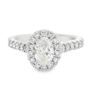 Estate 14kt White Gold Oval Diamond Halo Engagement Ring