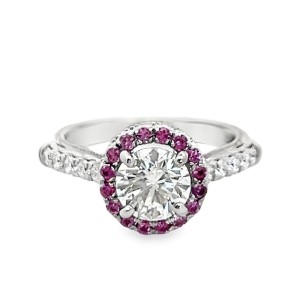 Estate Verragio Platinum Diamond And Pink Sapphire Halo Engagement Ring