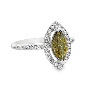 Estate 18kt White Gold Fancy Deep Grayish Greenish Yellow Diamond Engagement Ring