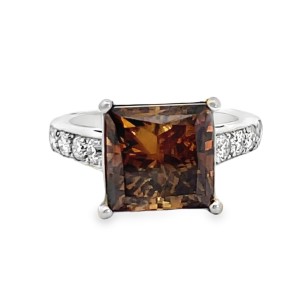 Estate18kt White Gold Fancy Dark Orangy Brown Diamond Ring
