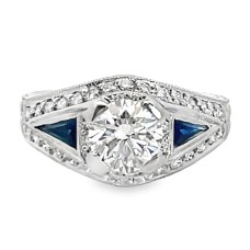 Estate Platinum Diamond And Sapphire Engagement Ring
