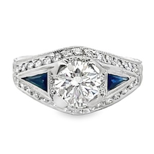 Estate Platinum Diamond And Sapphire Engagement Ring