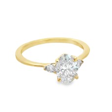 Estate Peter Storm 14kt Yellow Gold Oval And Pear Three Stone Diamond Engagement Ring