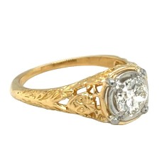 Estate 18kt Yellow Gold Filigree Diamond Engagement Ring By Jabel