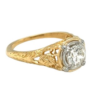 Estate 18kt Yellow Gold Filigree Diamond Engagement Ring By Jabel