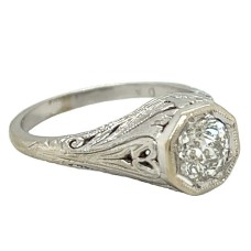 Estate Art Deco 14kt White Gold Diamond Solitaire Engagement