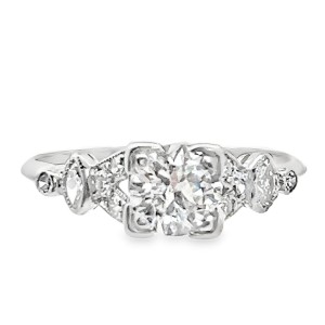 Estate Art Deco Platinum Diamond Engagement Ring.  This Ring