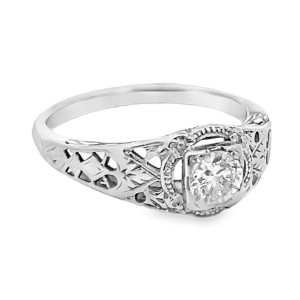 Estate Art Deco 18kt White Gold 0.33 Ct Solitaire Engagement Ring