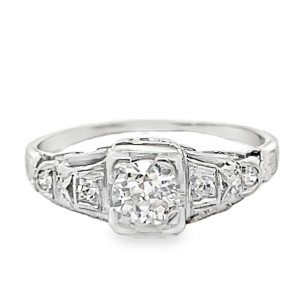 Estate Art Deco 14kt White Gold 0.50 Carat Diamond Engagement Ring
