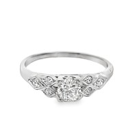 Estate Art Deco 18kt White Gold Diamond Engagement Ring