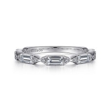 Gabriel & Co, 14kt White Gold Baguette And Round Diamond Pinched Band Ring