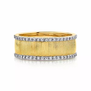 Sloane Street 18kt Yellow Gold Strie Ring With Diamond Edges