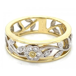 Estate 18kt Yellow Gold And Platinum Floral Diamond Ring