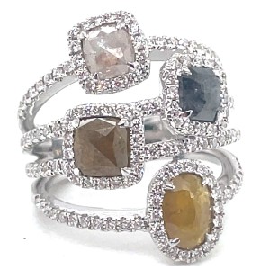 14kt White Gold Four Stone Rough Diamond Ring