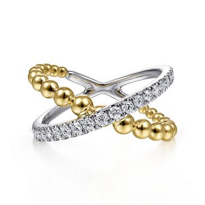 Gabriel & Co. 14kt Two-tone Gold Diamond "Bujukan" Crossover Ring