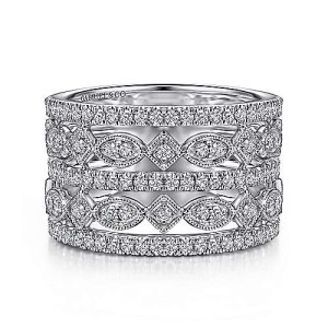 Gabriel & Co. 14kt White Gold Multi-row Diamond Ring