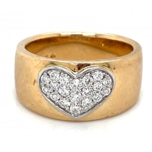 Estate 14kt Yellow Gold Diamond Heart Pave Band Ring