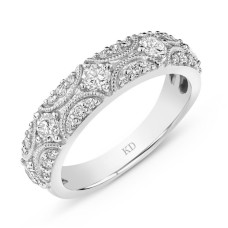 18kt White Gold Round Diamonds Patterned Band Ring